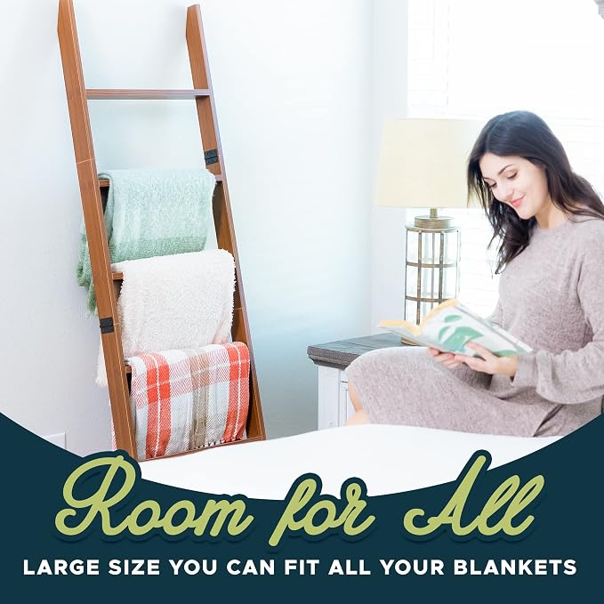Blanket Ladder for Living Room and Bedroom, 5ft 8 inch, 6-Tier Wall Leaning - Image 7