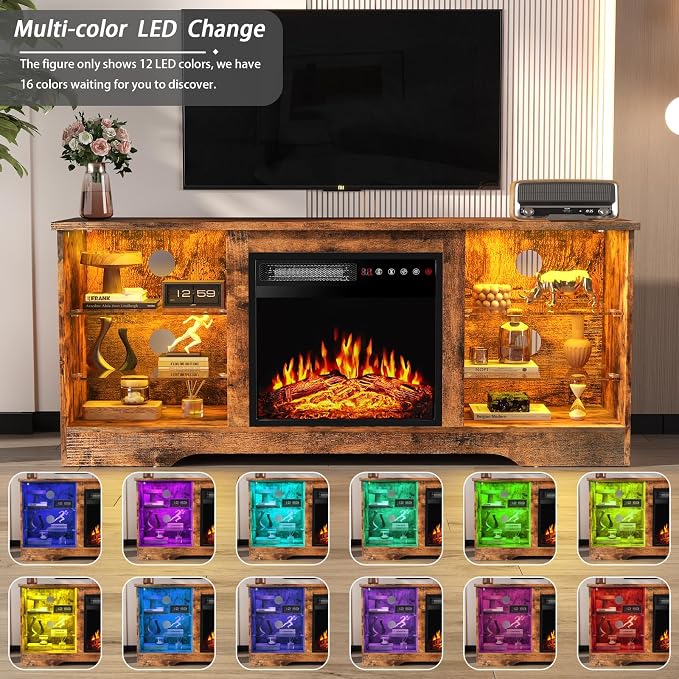 PRETZI Fireplace TV Stand with 18" Fireplace Up to 65" TVs, TV Media Console - Image 3