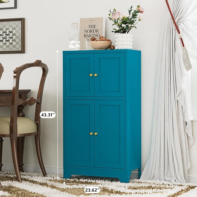 YAUWOH Blue Bathroom Floor Cabinet, Metal Storage Cabinet - Image 5