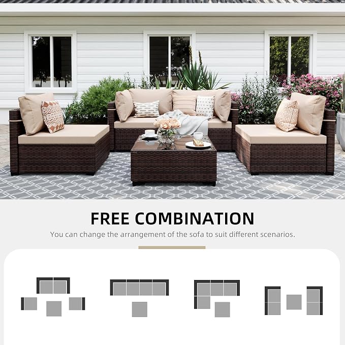 UPHA 5 Pieces Patio Furniture Sets, Wicker Outdoor Sectional Sofa Couch - Image 4