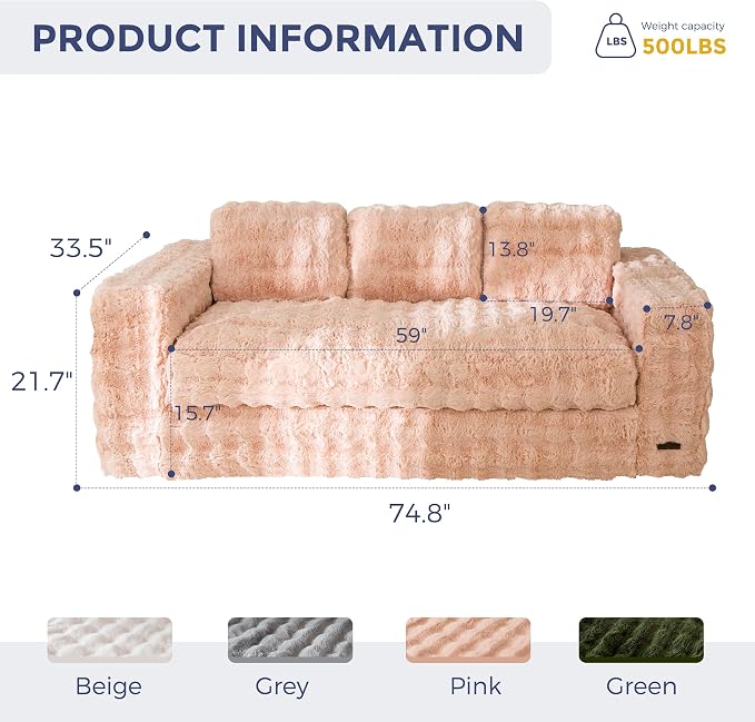 MAXYOYO 3 Seater Sofa for Living Room, Tufted Boneless Couch Bubbled Sofa Couch - Image 2
