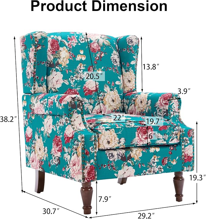 Pia Ricco Set of 2 Floral Accent Chairs, High Back Upholstered Armchairs - Image 2