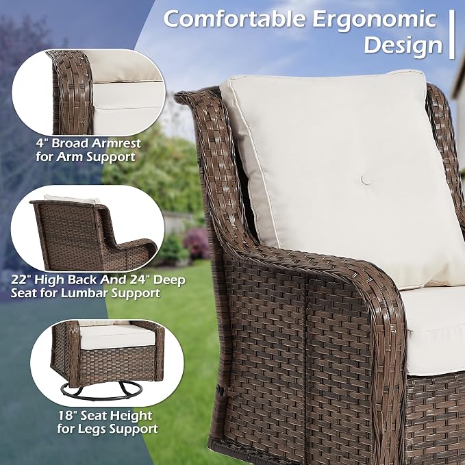 Wumiokio Patio Furniture Sets, 3 Pieces Wicker Outdoor Furniture - Image 5