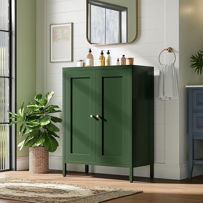 Bevivog Small Bathroom Storage Cabinet, Metal Floor Cabinets Sideboard - Image 2