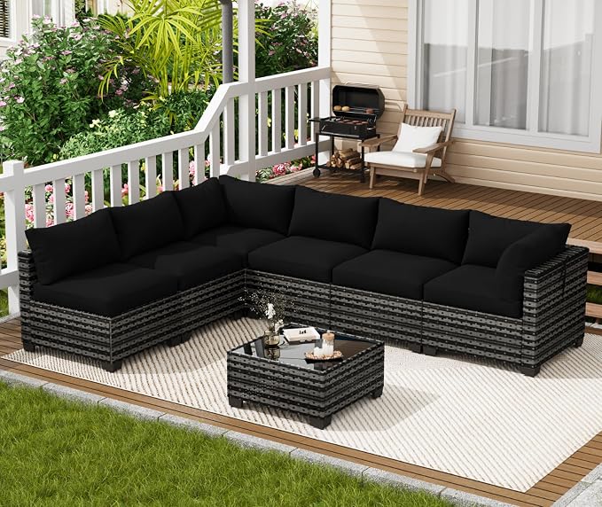 LOUVIXA 7 Piece Outdoor Patio Furniture Set, Outdoor Sectional Sofa, Wicker - Image 7