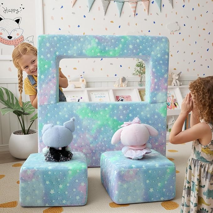 MeMoreCool Kids Sofa Couch, Glow in Dark Couch Sofa, Modular Convertible Kids - Image 2