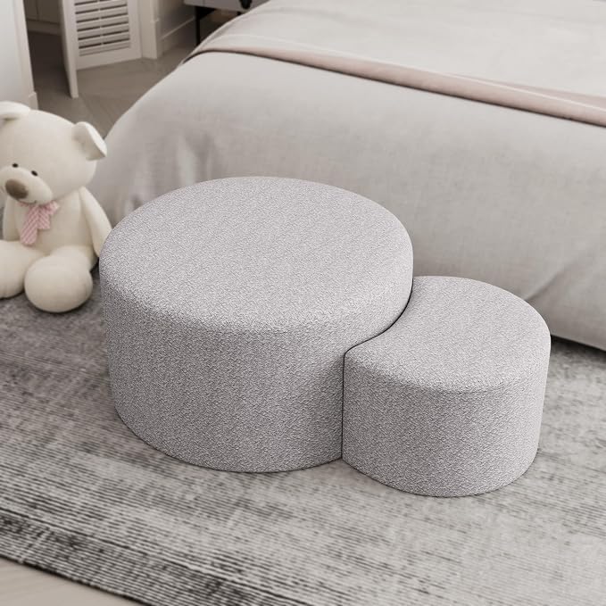Upholstered Round Nesting Coffee Tables Set of 2 - Image 3