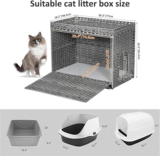 Cat Litter Box Enclosure with Soft Litter Mat; Hidden Kitten Washroom Furniture - Image 7