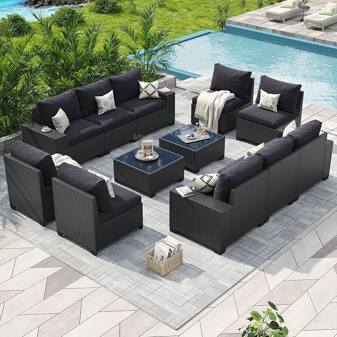 Aoxun Patio Furniture Set, Widen Armrests Wicker Outdoor Sectional by Aoxun