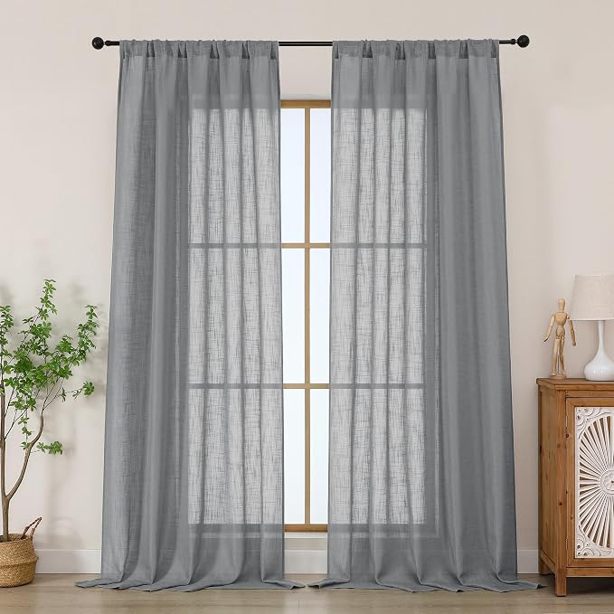 Chyhomenyc Charcoal Grey Semi Sheer Curtains 96 Inches Long 2 Panels by Chyhomenyc