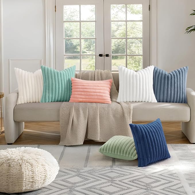decorUhome Summer Cozy Faux Fur Throw Pillow Covers 22x22 Set of 2 Decorative - Image 6
