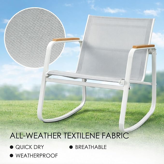 Kozyard 3-Piece Rocking Chair Set, Outdoor Rocking Textilene Bistro Set - Image 3