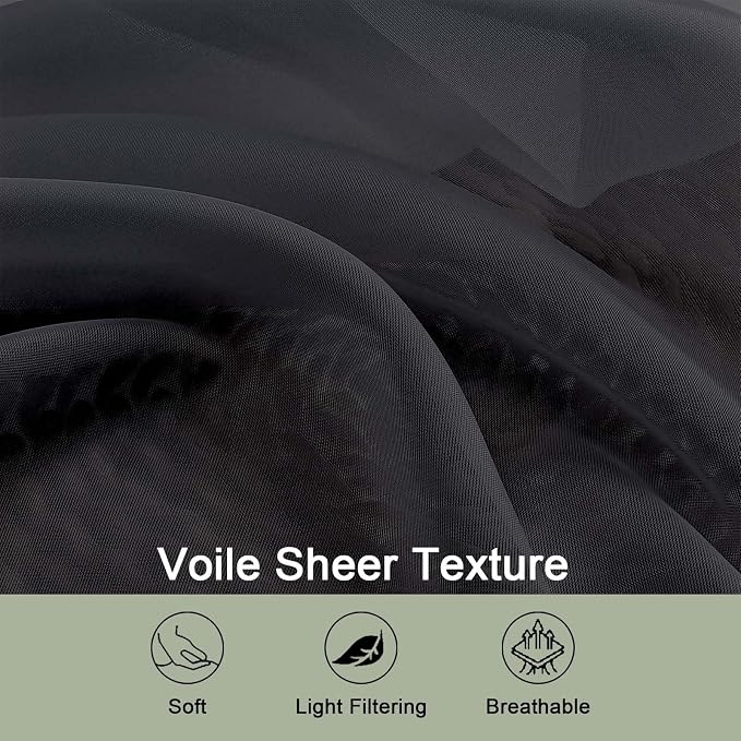 OWENIE Black Sheer Curtains, Sheer Curtains 96 inches Long 2 Panels Set - Image 3