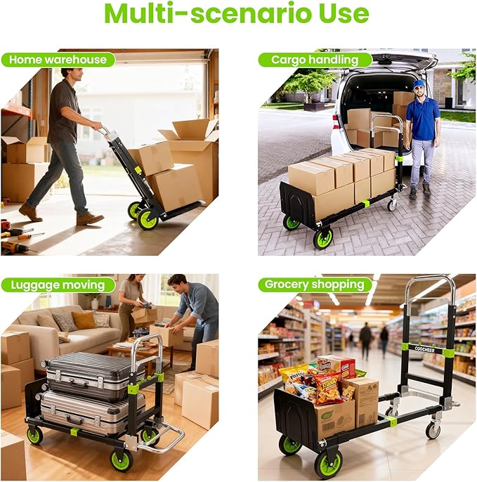 3-in-1 Folding Hand Trucks, 600Lbs Convertible Hand Truck Dolly, Heavy Duty - Image 6