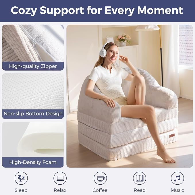MAXYOYO Folding Sofa Bed with Backrest, Boneless Fold Out Couch Bed with Handle - Image 5