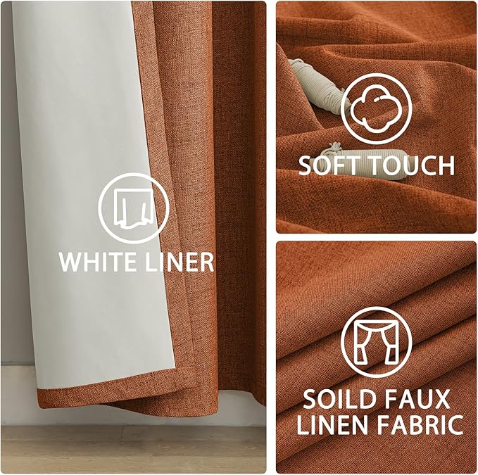 Yakamok Burnt Orange Linen Curtains 100% Blackout 90 Inches Long, Room - Image 6