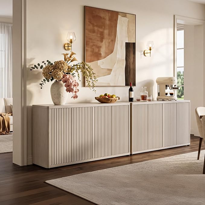 SICOTAS Buffet Cabinet with Storage Accent Sideboard with 4 Doors 66.3" Wide - Image 7