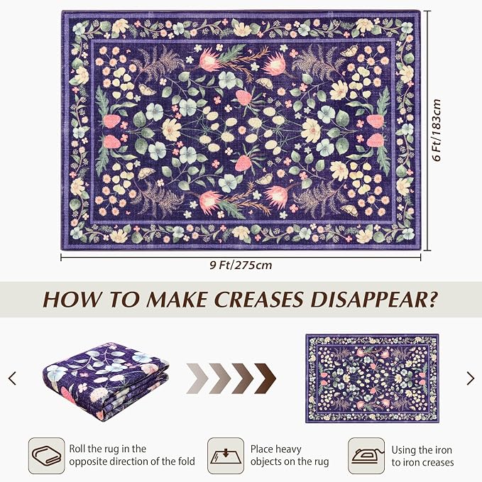 Area Rugs for Living Room, 6x9 Washable Vintage Rug for Bedroom, Non-Slip - Image 2