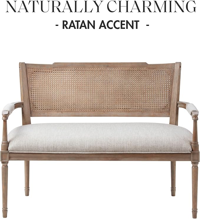 Madison Park Willshire Natural Rattan Settee, Upholstered Seat - Image 3