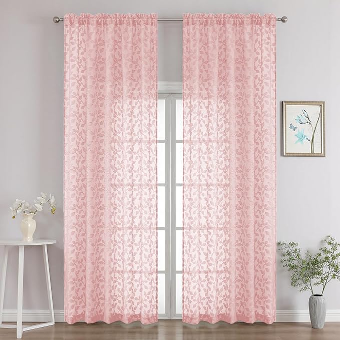 Chyhomenyc Extra Long Blush Pink Sheer Curtains 108 Inch Length 2 Panels Set by Chyhomenyc