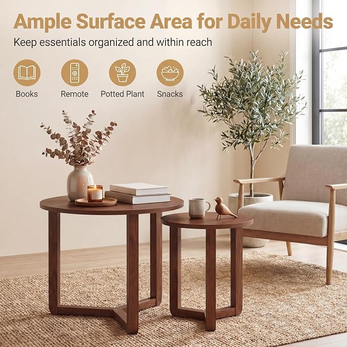 Tangkula Round Nesting Coffee Table Set of 2, Farmhouse End Tables - Image 7