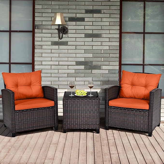HAPPYGRILL 3 Pieces Patio Conversation Set, Outdoor Furniture Set PE Rattan - Image 2