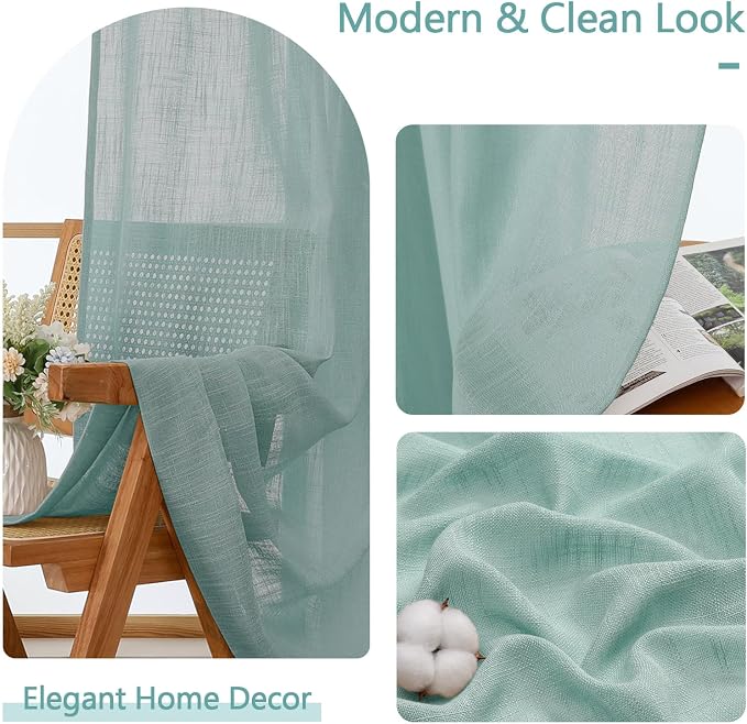 Chyhomenyc Aqua Green Semi Sheer Curtains 36 Inch Length, Light Filtering Faux - Image 8
