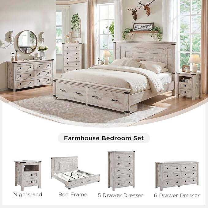 T4TREAM Farmhouse Nightstand Set of 2, Rustic End Table - Image 6