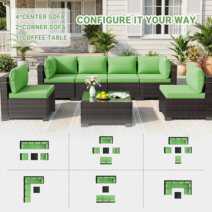 CHABATREE 7pcs Outdoor Patio Furniture Sets, Rattan Conversation Sectional Set - Image 6