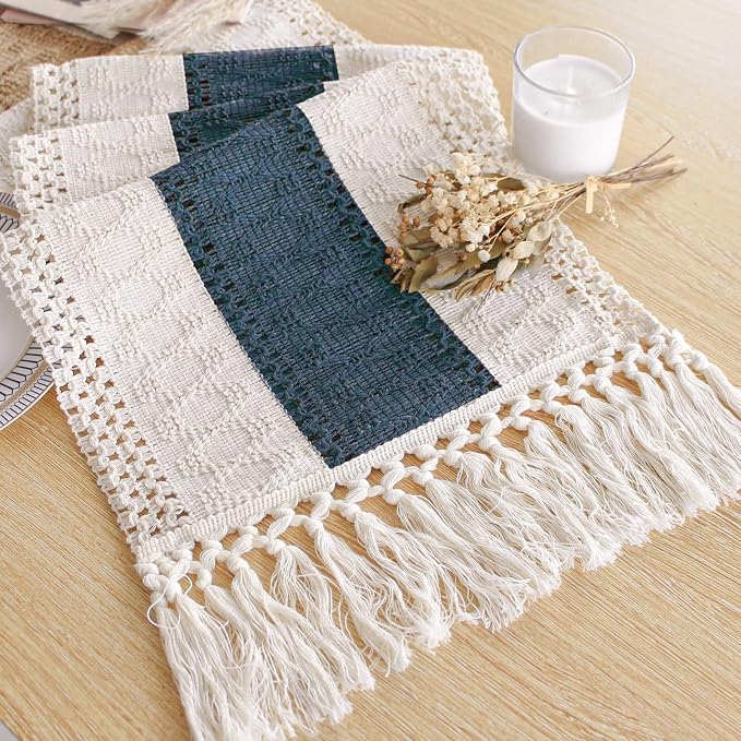 FEXIA Boho Blue Table Runner 48 Inches Long by FEXIA