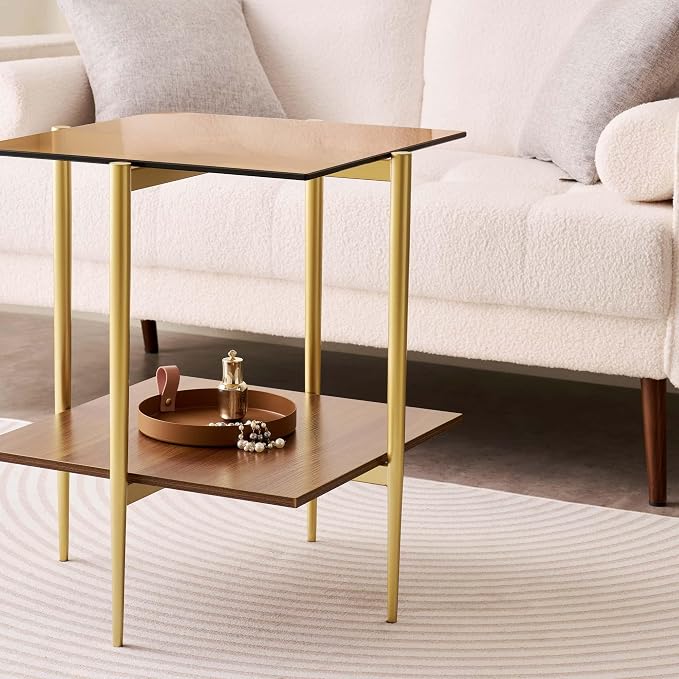 LumFurn Glass End Table, Mid-Century Modern Design Sofa Table, L41 x W21 x H17 - Image 7