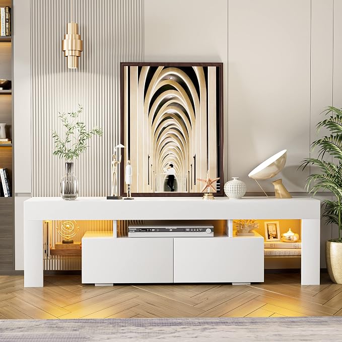 JUMMICO TV Stand with LED Lights, Modern Entertainment Center Media and Open - Image 4