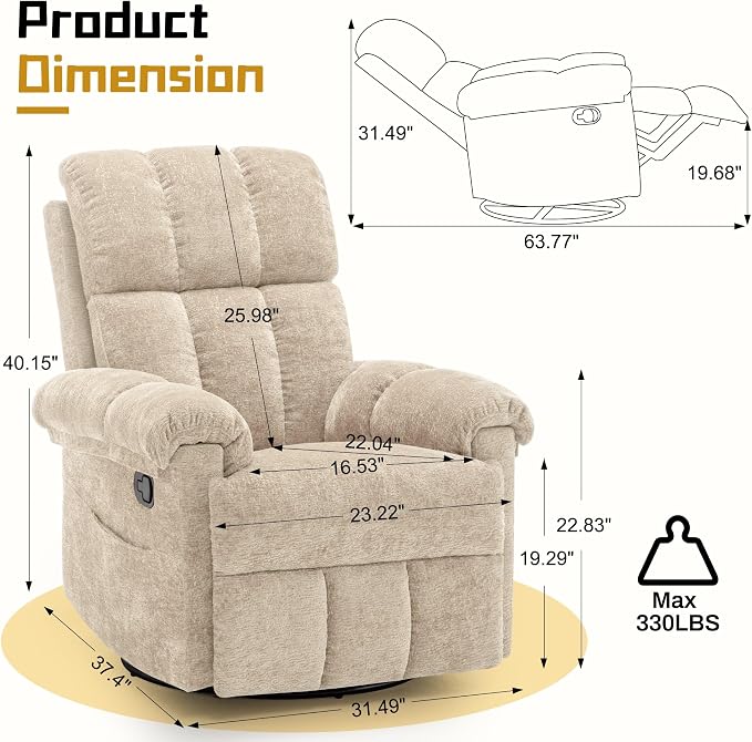 Korser Recliner Chair, Small Rocker Recliner Chair - Image 2