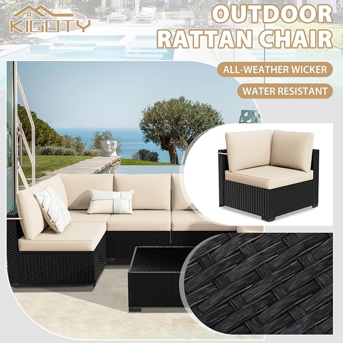 KIGOTY 7-Piece Patio Furniture Set, All-Weather PE Rattan Outdoor Sectional Sofa - Image 6