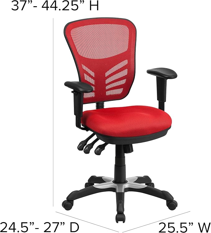 Flash Furniture Nicholas Mid-Back Red Mesh Multifunction Executive Swivel - Image 3