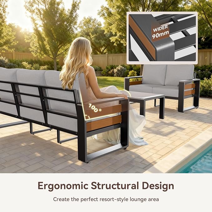Aoxun Aluminum Patio Furniture Set, 7 Seats Luxury Metal Patio Conversation Sets - Image 5