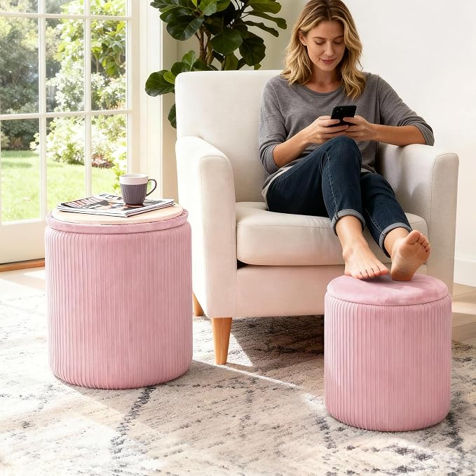 CAROLMADE Set of 2 Round Ottoman - Image 3