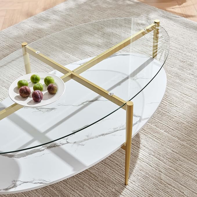 LumFurn Oval Glass Coffee Table, Mid-Century Modern Design, L43 x W22 x H17 inch - Image 7