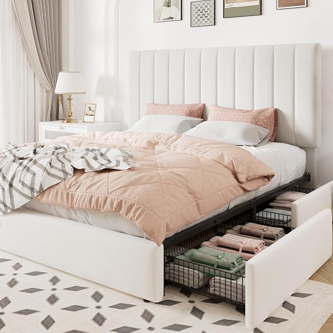 Allewie Queen Size Storage Bed Frame, Vertical Channel Tufted Adjustable by Allewie