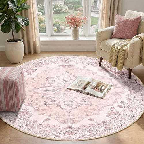 Area Rugs 4ft Washable Non-Slip, Floral Vintage Distress Print Pattern - Image 2