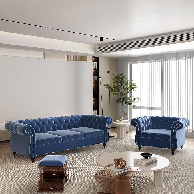 QHITTY 2 Piece Living Room Sofa Set, Sectional Chesterfield Sofa Chair by QHITTYFurnitureLife