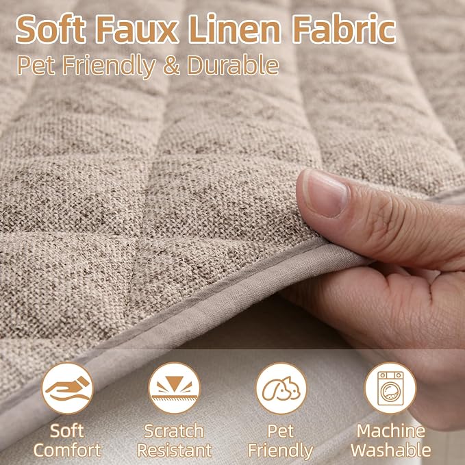 Dog Couch Cover for Sofa 100% Waterproof Faux Linen Sofa Covers for 3 Cushion - Image 4