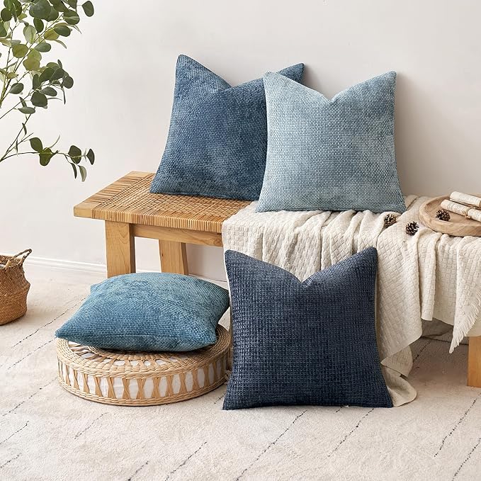 MIULEE Pack of 4 Couch Throw Pillow Covers 16x16 Inch Neutral Blue Soft - Image 5