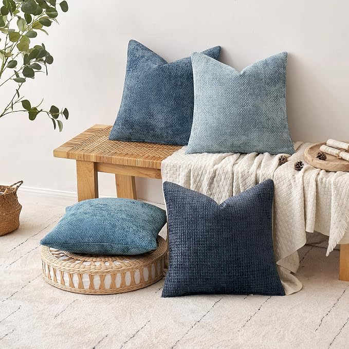 MIULEE Pack of 4 Couch Throw Pillow Covers 22x22 Inch Neutral Blue Soft - Image 4
