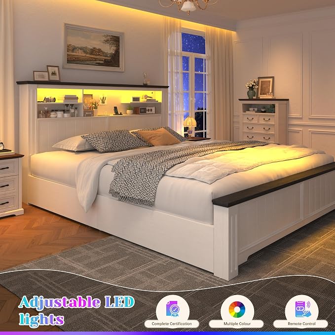 EnHomee Queen Bed Frame with Headboard and Storage, 4 Drawers and LED Built in - Image 6