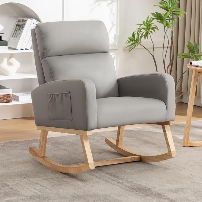 HCHAIRH Rocking Chair Nursery, Leather Nursing Rocking Chairs, Upholstered - Image 9