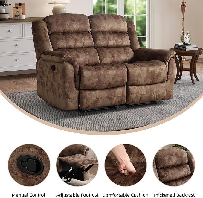 EBELLO 2 Pieces Loveseat Reclining Couch Furniture Set, Soft Fabric Manual - Image 3