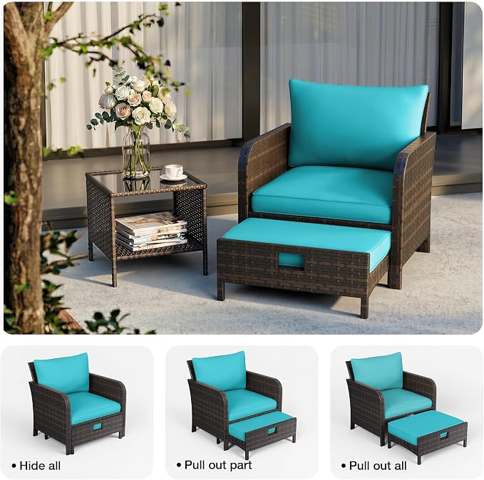 LEVELEVE Patio Conversation Set 5 Piece, Balcony Furniture Outdoor PE Rattan - Image 7