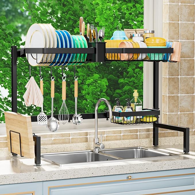YKLSLH Over The Sink Dish Drying Rack 2 Tiers, Expandable Large Capacity Sink - Image 6