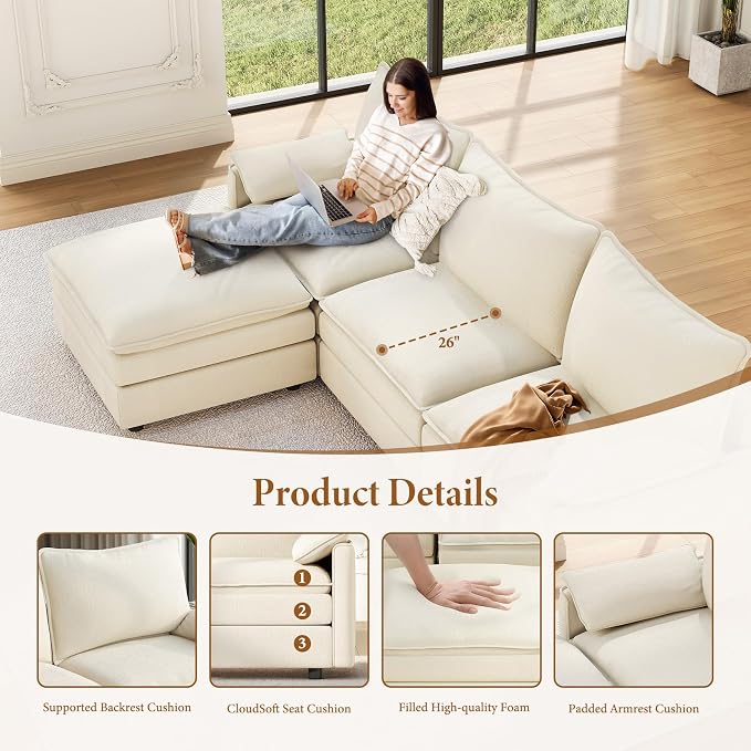 Vesgantti 142" Oversized Sectional Sofa Bed, 8-Seater Modular Sleeper Cloud - Image 4